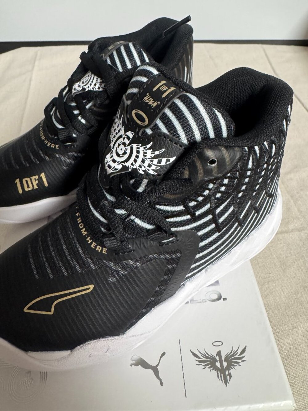 PUMA x LaMelo Ball MB.01 50th Anniversary Kids Basketball Shoes White Black Gold